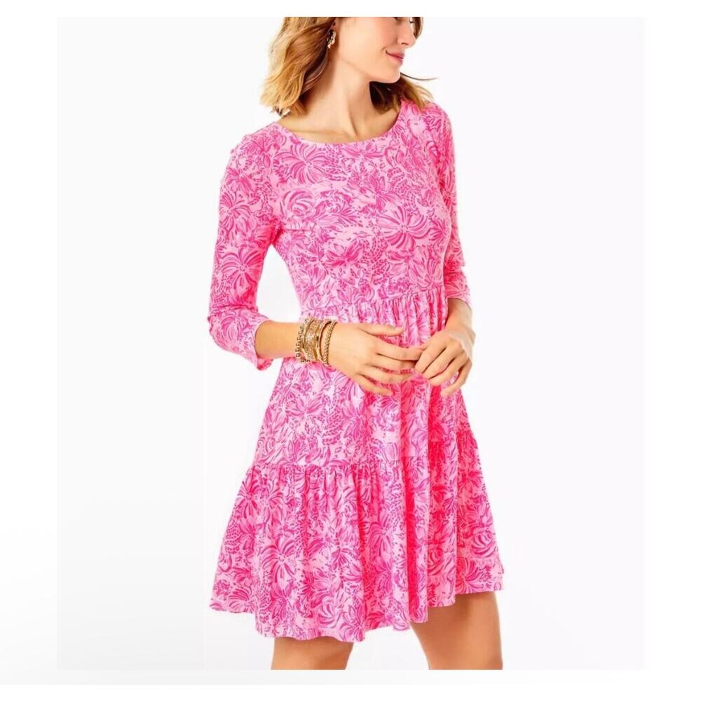 Lilly Pulitzer Geanna Swing Dress in Pink Blossom Foxy Llama, size L